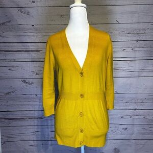 Used Ann Taylor Mustard Yellow Button-Front Sweater Women’s Size Small
